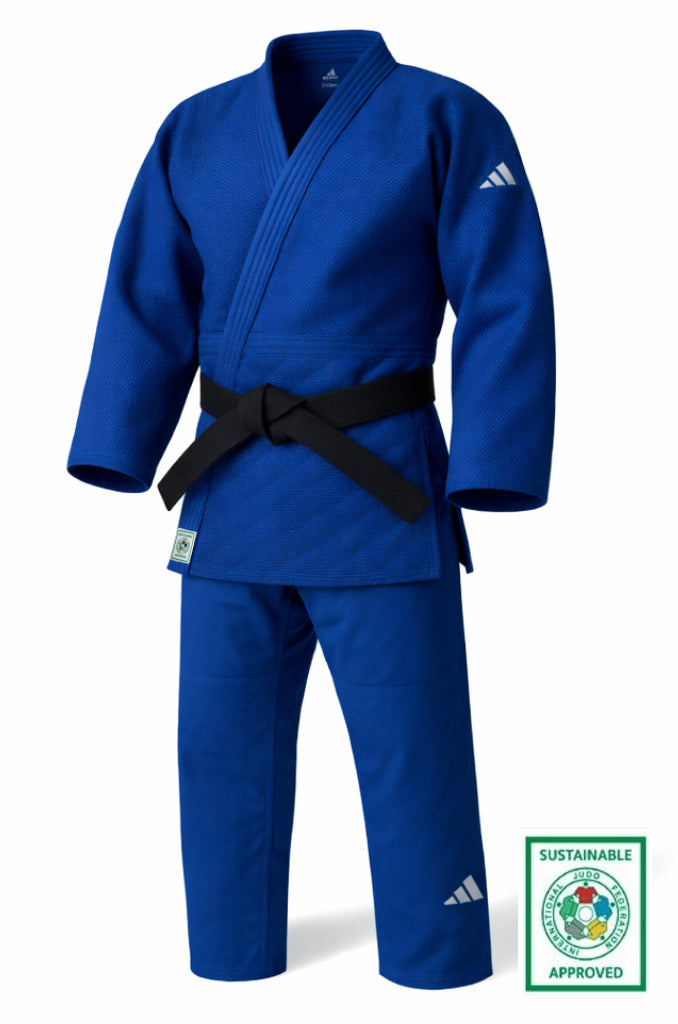 Adidas JU kimonó Champion III IJF normál szabású 750g logóval, kék