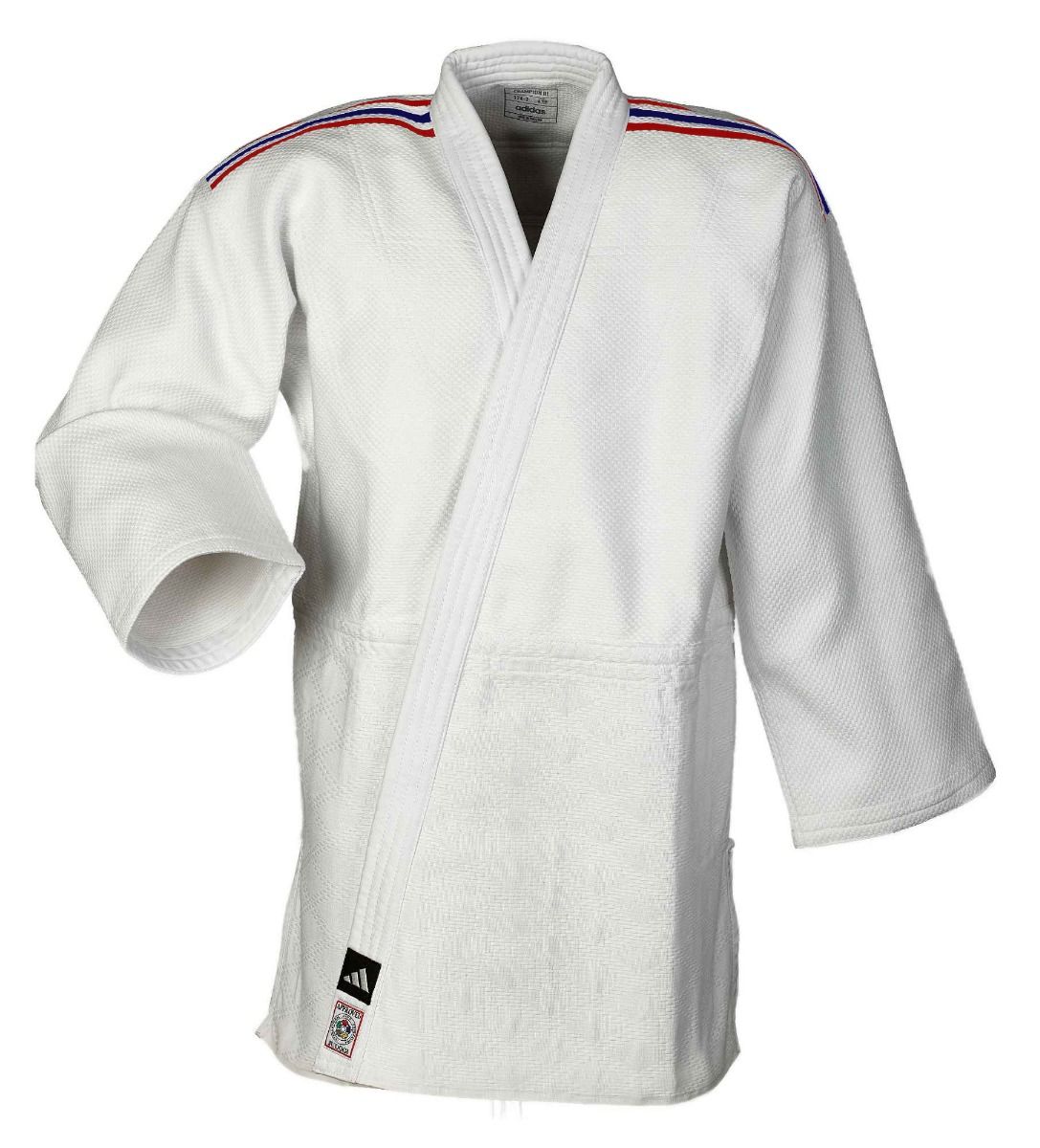 Adidas JU kimonó nemzeti szalagokkal IJF Champion III Slim fit 730g, fehér