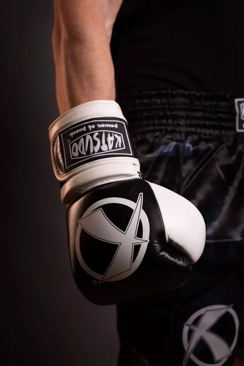 Katsudo bokszkesztyűk Fight, fekete-fehér